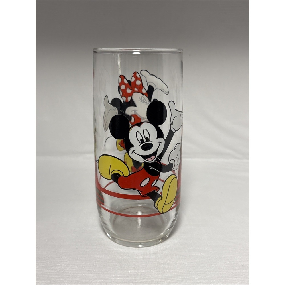 Vintage Disney Mickey & Minnie Mouse Glass Red Stripes Anchor Hocking